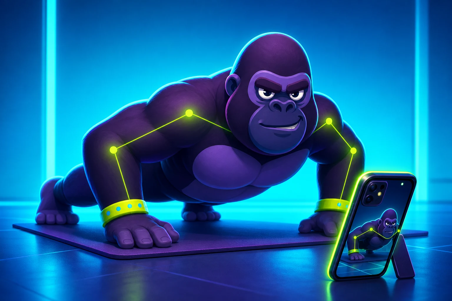 Repscroll gorilla completing a camera-verified push-up